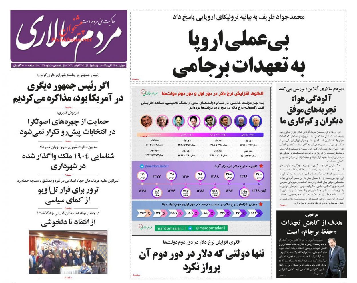 عناوین اخبار روزنامه مردم سالاری در روز چهارشنبه ۲۲ آبان : 